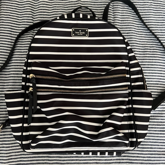 Kate Spade New York Wilson Road Bradley Black White Stripe Large Backpack $248